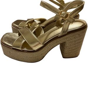 Liliana Metallic Gold Platform Heels Ankle Strap Y2K Boho Chunky Women’s Size 10